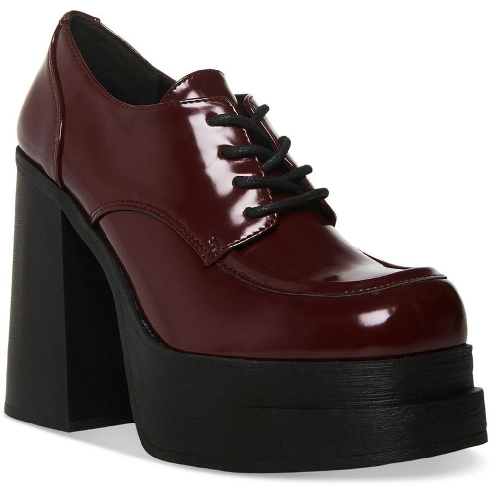 Madden Girl Womens DRUMMEN Red Almond toe Lace up Block Heels Shoes